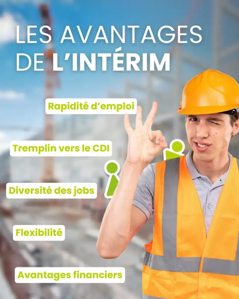 Un ouvrier avec un casque orange fait un geste OK, illustrant les avantages de l'intérim : rapidité d'emploi, tremplin vers le CDI, diversité des jobs, flexibilité et avantages financiers.